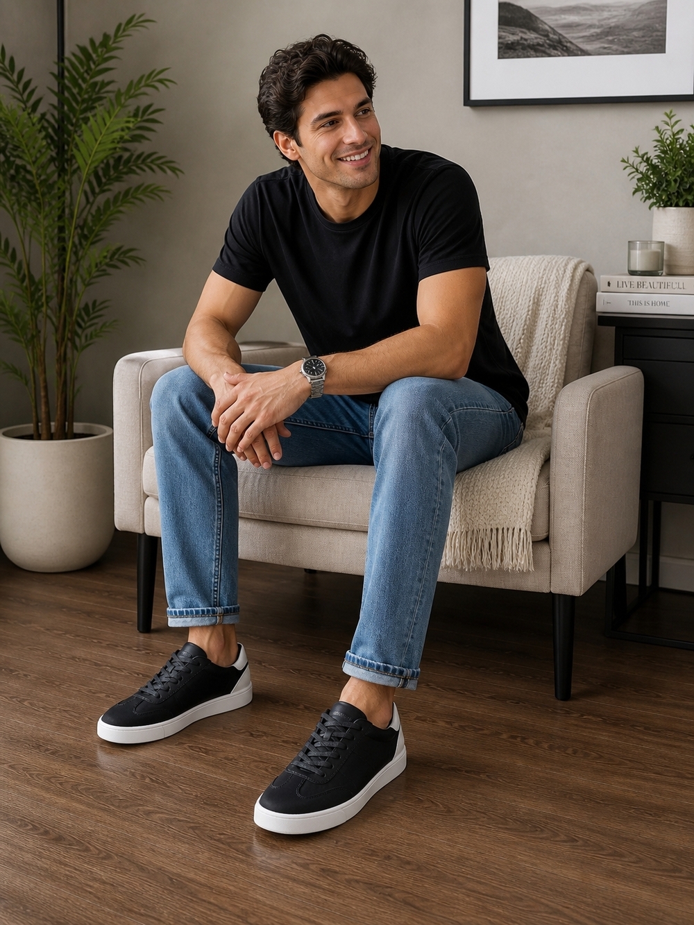 Classic Black Slim Low-Top Sneakers